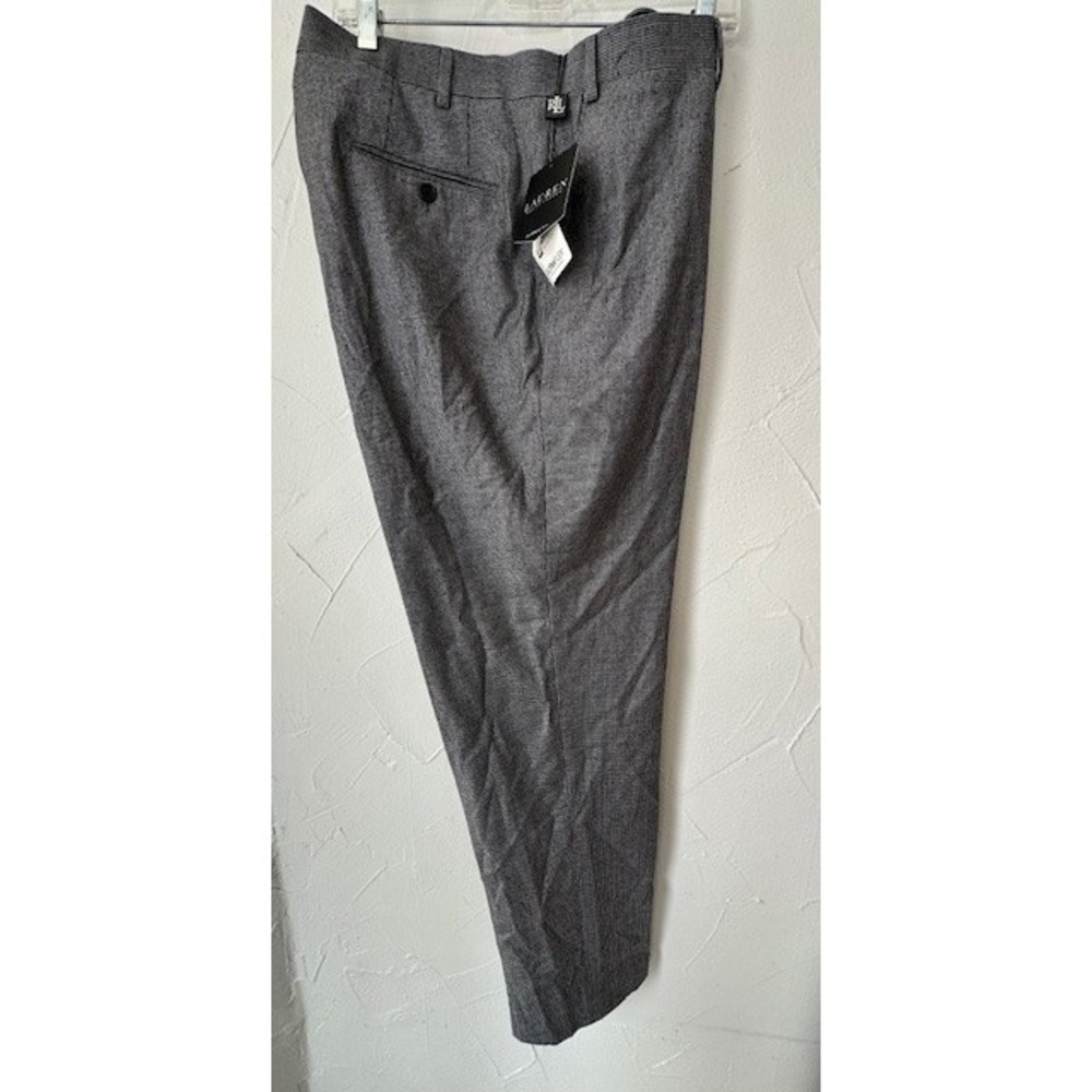 NWT RALPH LAUREN Classic Fit Wool Blend Stretch Black Plaid Dress Pants 40 x 32